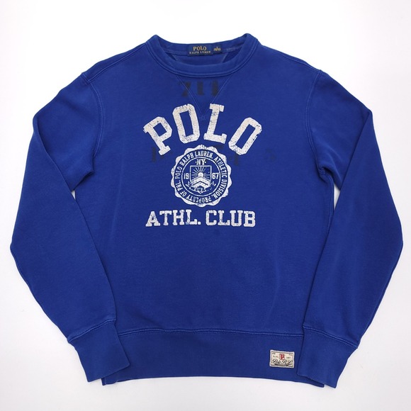 Polo Ralph Lauren RL 711 Athletic Club Blue USA Sweatshirt Mens Small Crest Logo - Picture 1 of 5